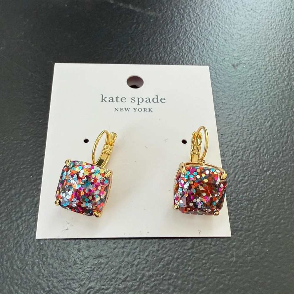 KATE SPADE NEW Glitter Small Square Level back earrings